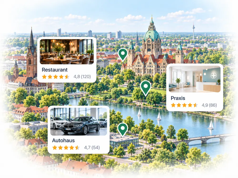 hannover stadtpanorama mit geschäftskarten