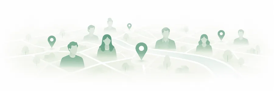 landkarte mit google pins und menschen
